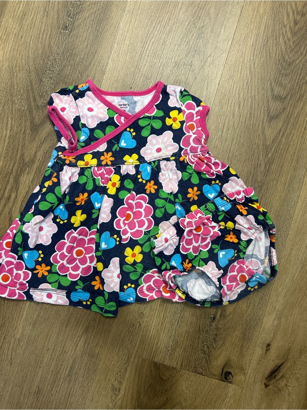 Carter's Navy Floral Dress with Pink Trim